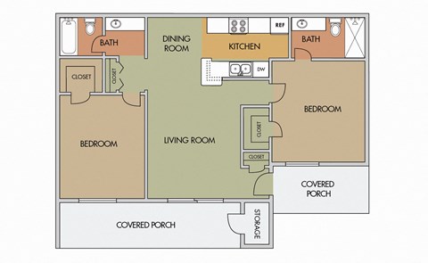 Two Bedroom Two Bathroom Floorplans at Via Alamos Apartments in Green Valley Arizona